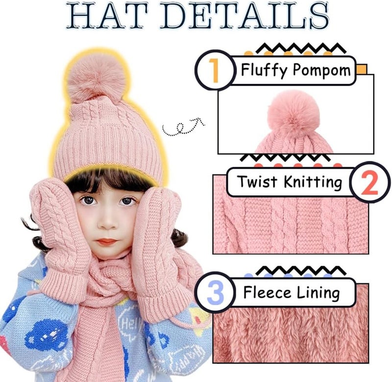 Peecabe Kids Winter Hat Scarf Mittens Set Toddler Knitted Beanie Girls Fleece Children Neck Warmer Boys Warm Gloves 2-7 Years - Image 2